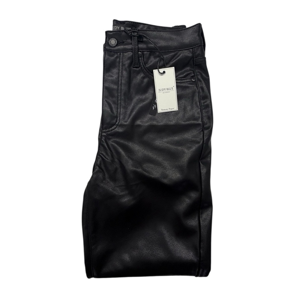 NWT Judy Blue Faux Leather Jeans Womens 7/28 Pants Black Straight Leg Pants